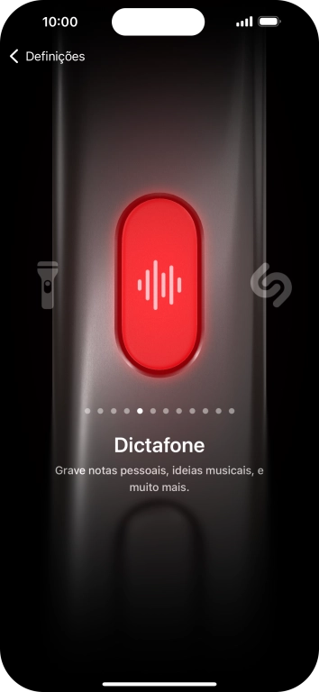 Para escolher a função pretendida, deslize o dedo para a direita ou para a esquerda sobre o ecrã.