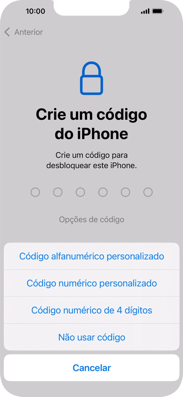 Siga as indicações no ecrã para ativar a utilização do código de bloqueio do telefone ou prima Não usar código.