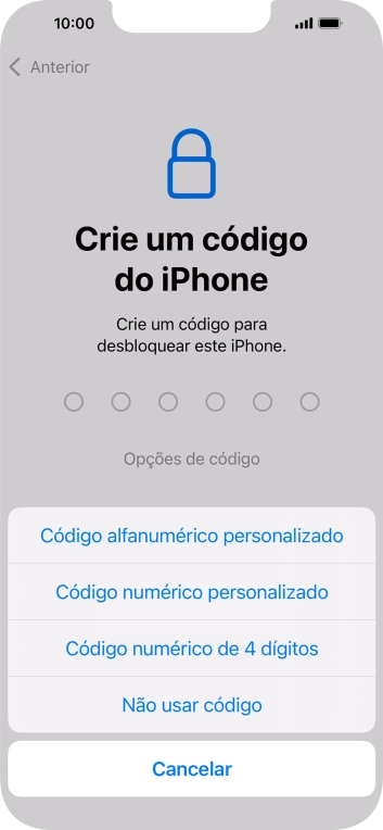 Siga as indicações no ecrã para ativar a utilização do código de bloqueio do telefone ou prima Não usar código.