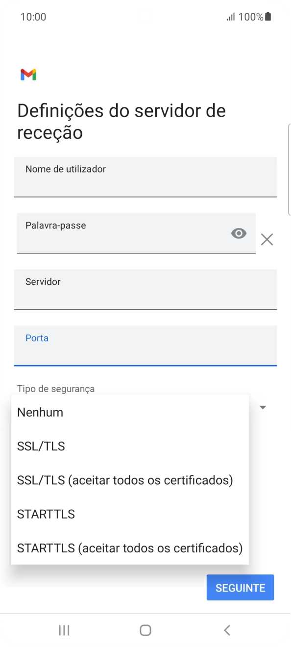 Prima SSL/TLS para ativar a função.
