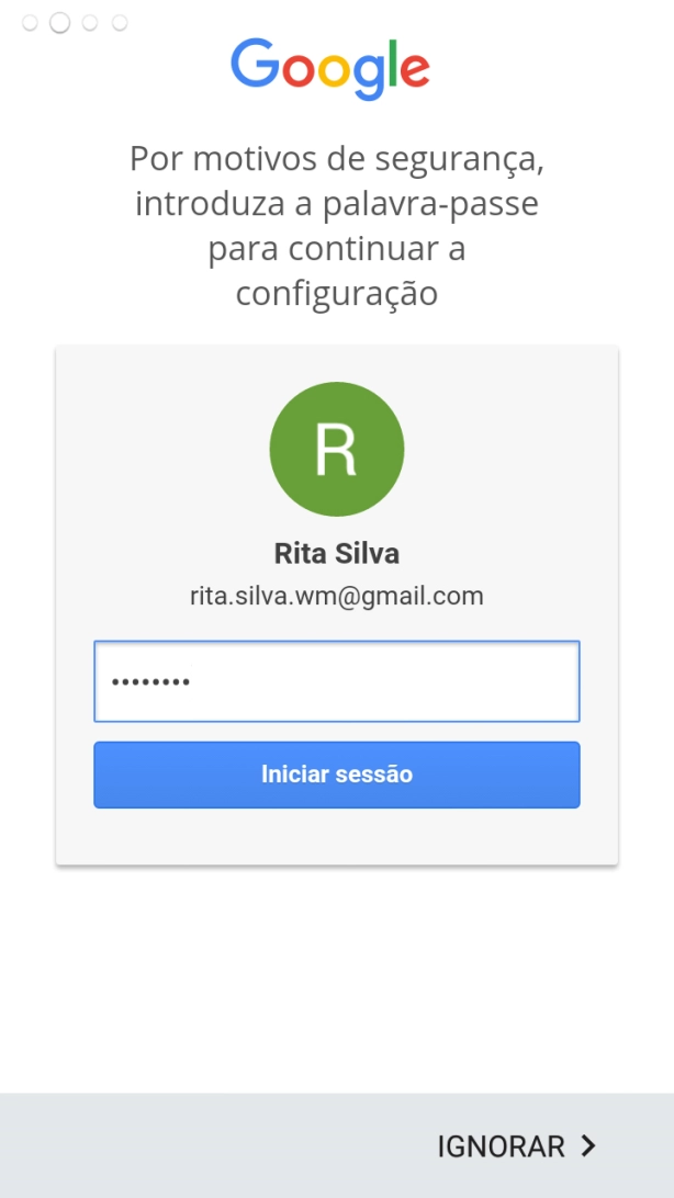 Prima Iniciar sessão.