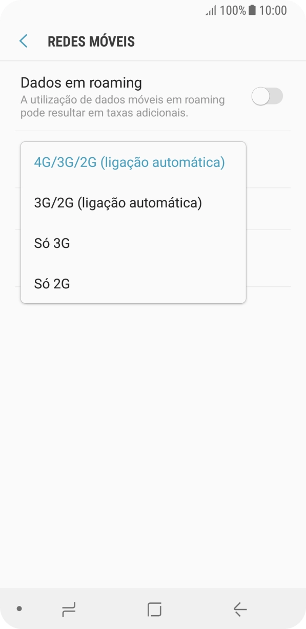 Prima o tipo de rede pretendido.