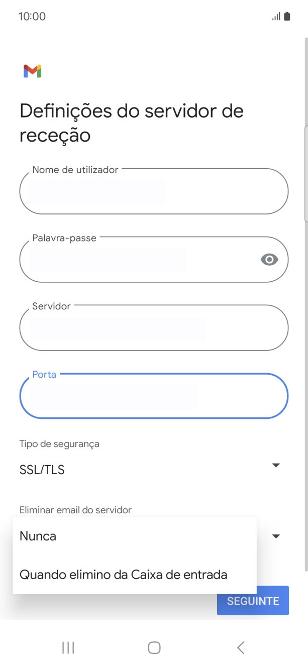 Prima Nunca para manter os e-mails no servidor quando estes são apagados no telefone.