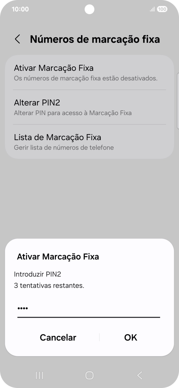 Introduza o código PIN2 e prima OK.