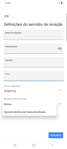 Prima Nunca para manter os e-mails no servidor quando estes são apagados no telefone.