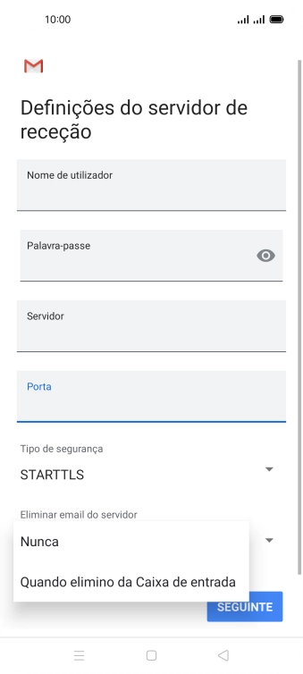 Prima Nunca para manter os e-mails no servidor quando estes são apagados no telefone.