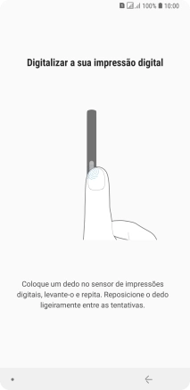 Siga as instruções no ecrã para definir uma impressão digital como código de bloqueio do telefone.