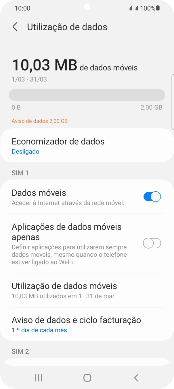 O consumo total de dados é agora mostrado no ecrã.
