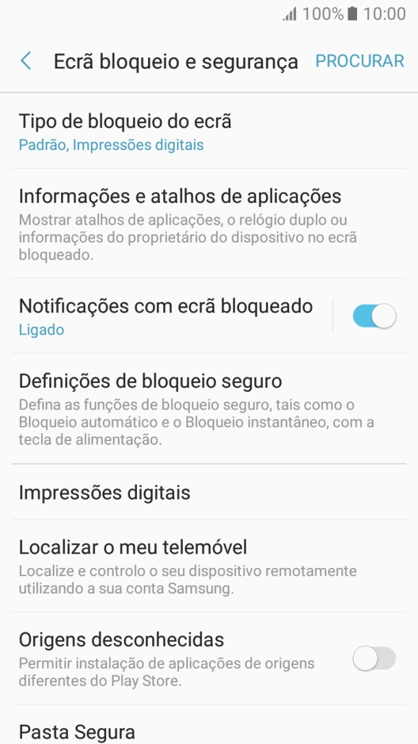 Prima Tipo de bloqueio do ecrã e introduza o código de bloqueio do telefone atual.