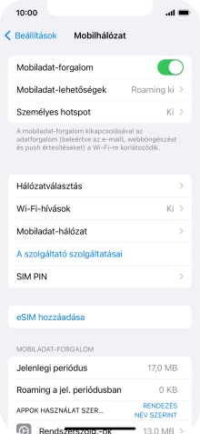 Válaszd a Mobiladat-lehetőségek lehetőséget.