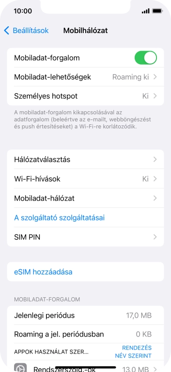 Válaszd a Mobiladat-lehetőségek lehetőséget.