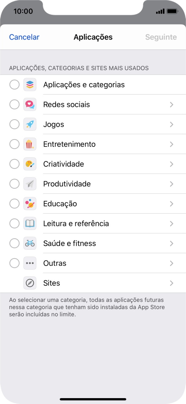 Prima as categorias pretendidas.