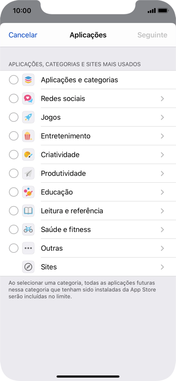 Prima as categorias pretendidas.