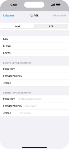 Kattints a Hosztnév mezőre, és írd be az e-mail szolgáltatód kimenő szerverének a nevét.
