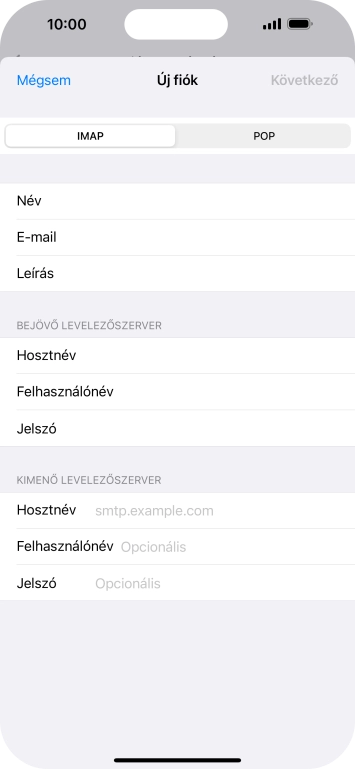 Kattints a Hosztnév mezőre, és írd be az e-mail szolgáltatód kimenő szerverének a nevét.
