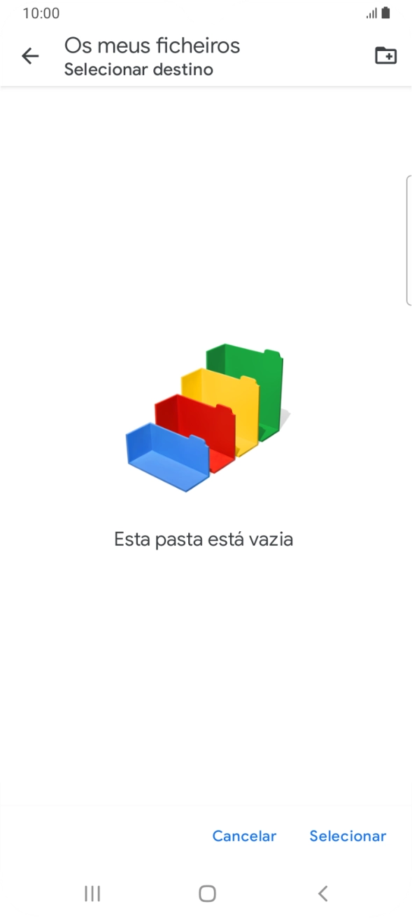 Se quiser criar uma nova pasta, prima o ícone de nova pasta e siga as indicações no ecrã para criar uma nova pasta.