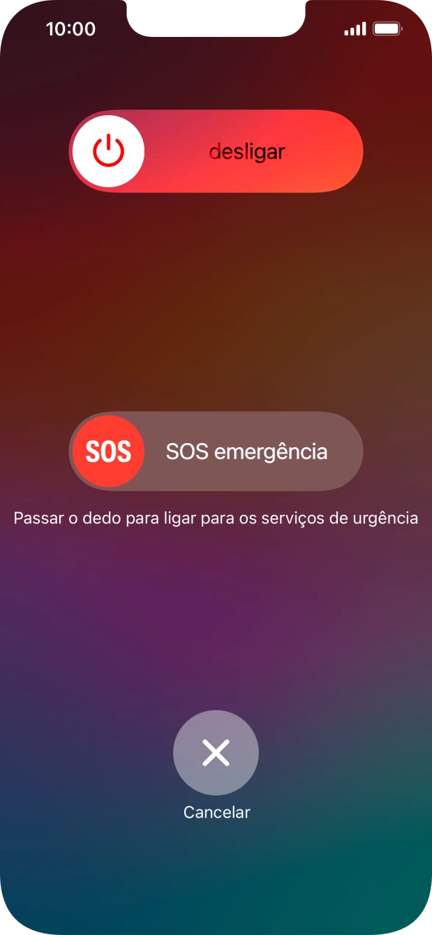 Prima o ícone para desligar e arraste-o para a direita.