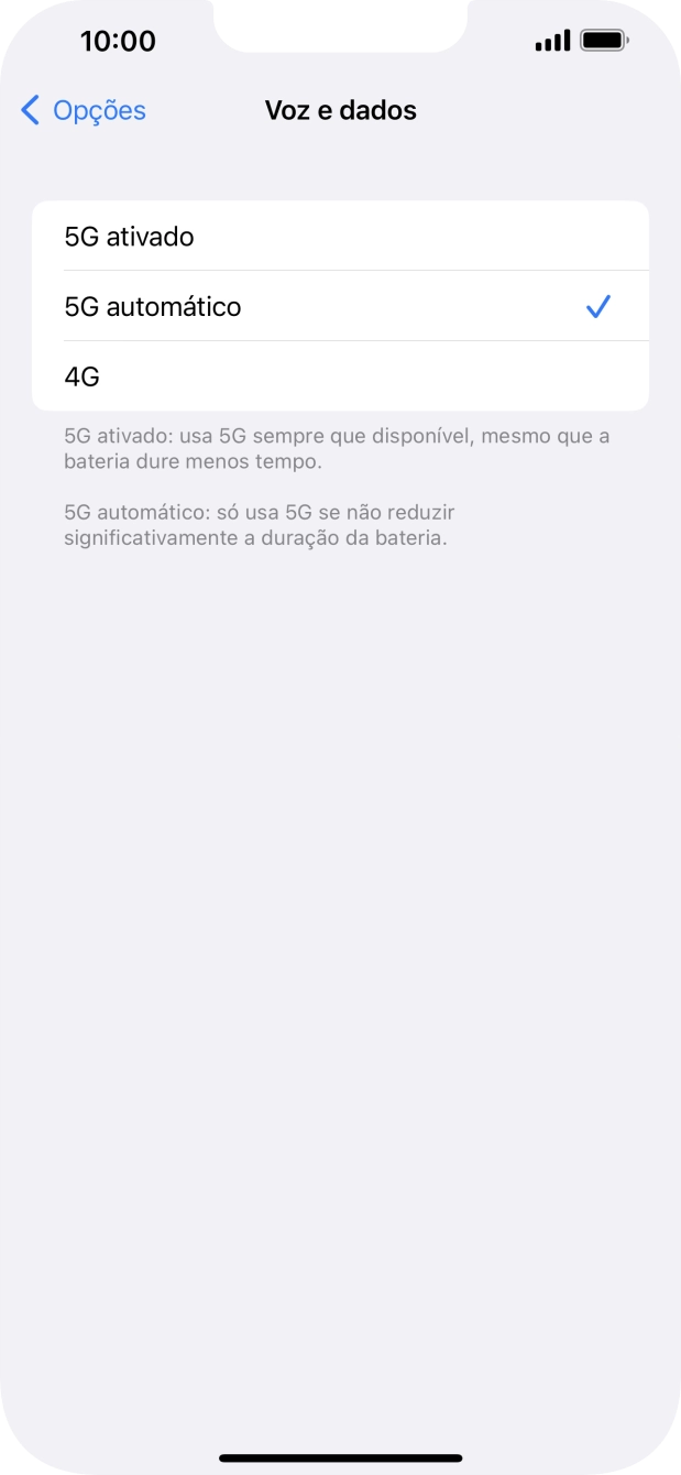 Para ativar o uso preferencial de 5G, prima 5G ativado.