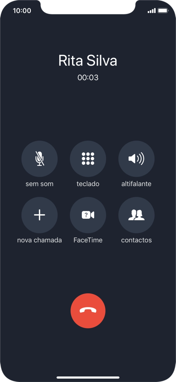 Prima o ícone para terminar chamada para terminar a chamada.