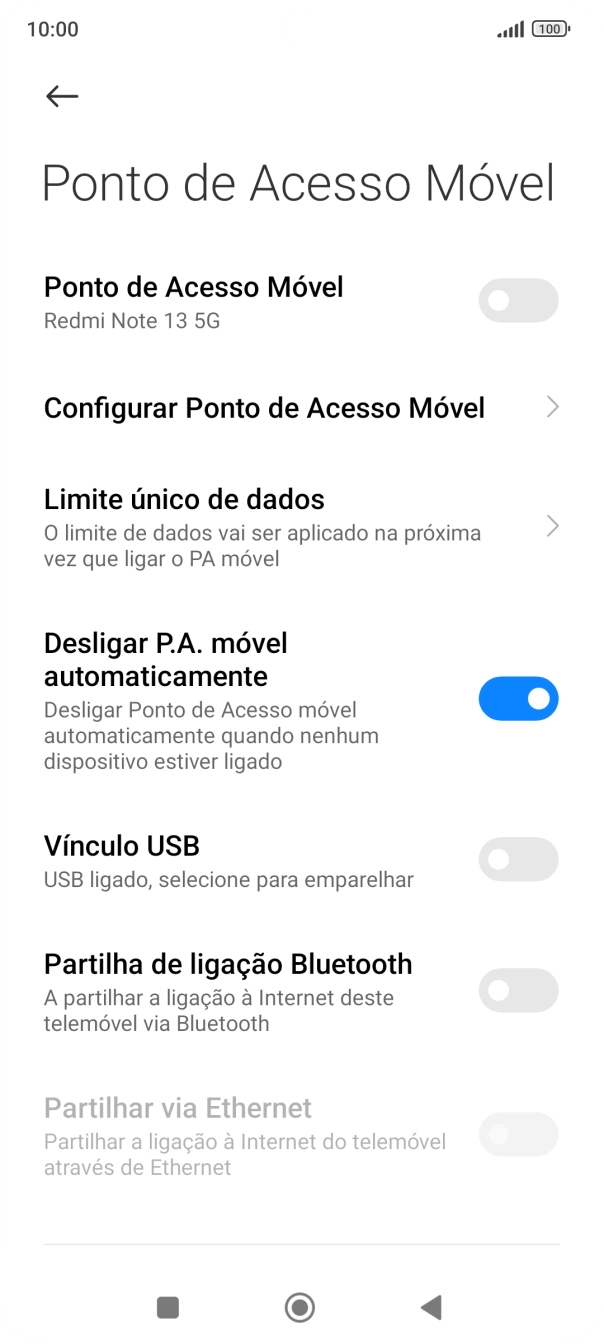 Prima Configurar Ponto de Acesso Móvel.