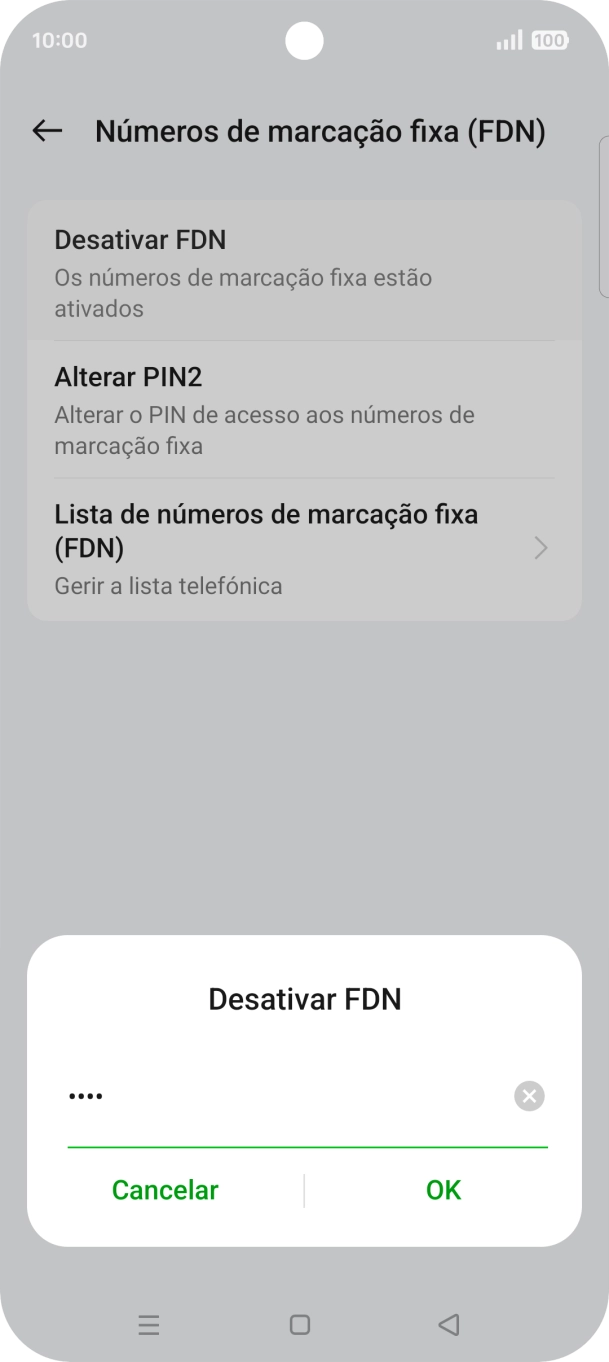 Introduza o código PIN2 e prima OK.