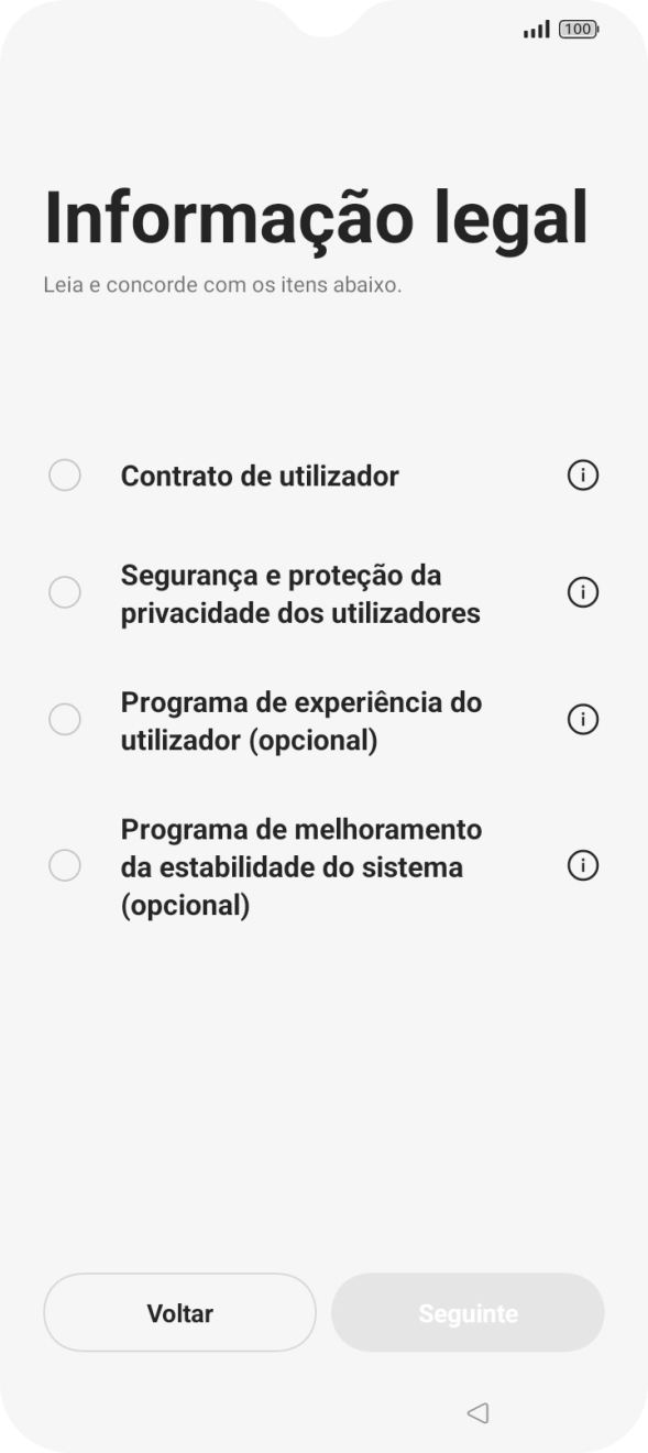 Prima o campo ao lado das definições pretendidas para as selecionar.