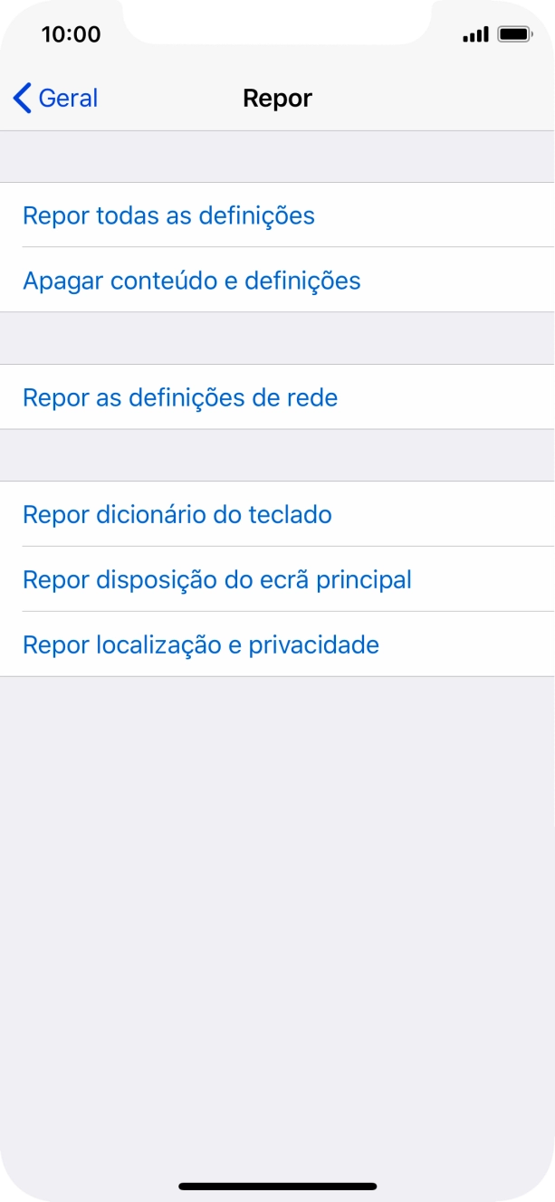 Prima Repor todas as definições.