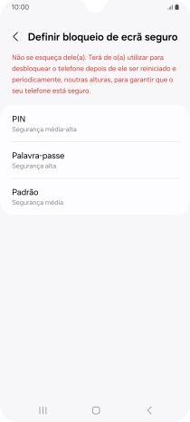 Prima o código de bloqueio do telefone pretendido e siga as indicações no ecrã para estabelecer um código de bloqueio adicional.