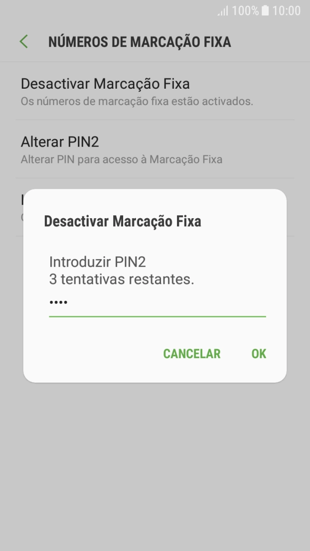 Introduza o código PIN2 e prima OK.