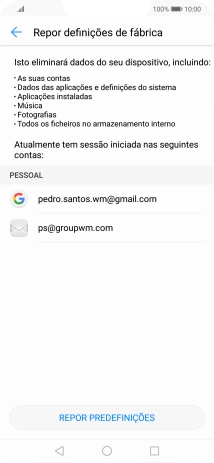 Prima REPOR PREDEFINIÇÕES.