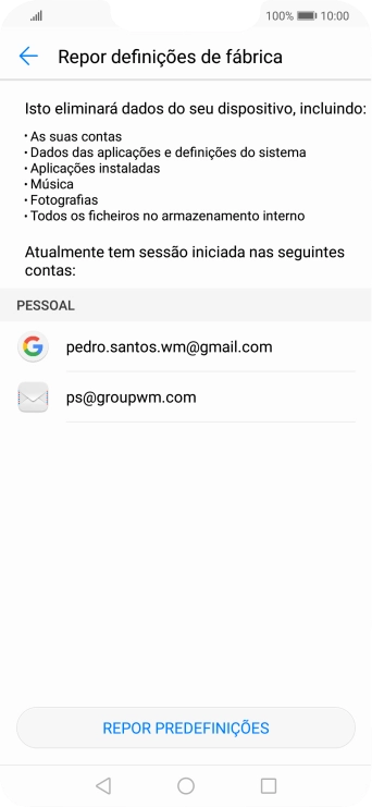 Prima REPOR PREDEFINIÇÕES.
