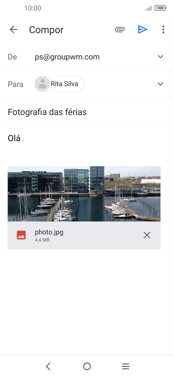 Prima o ícone para enviar quando terminar de escrever o seu e-mail.