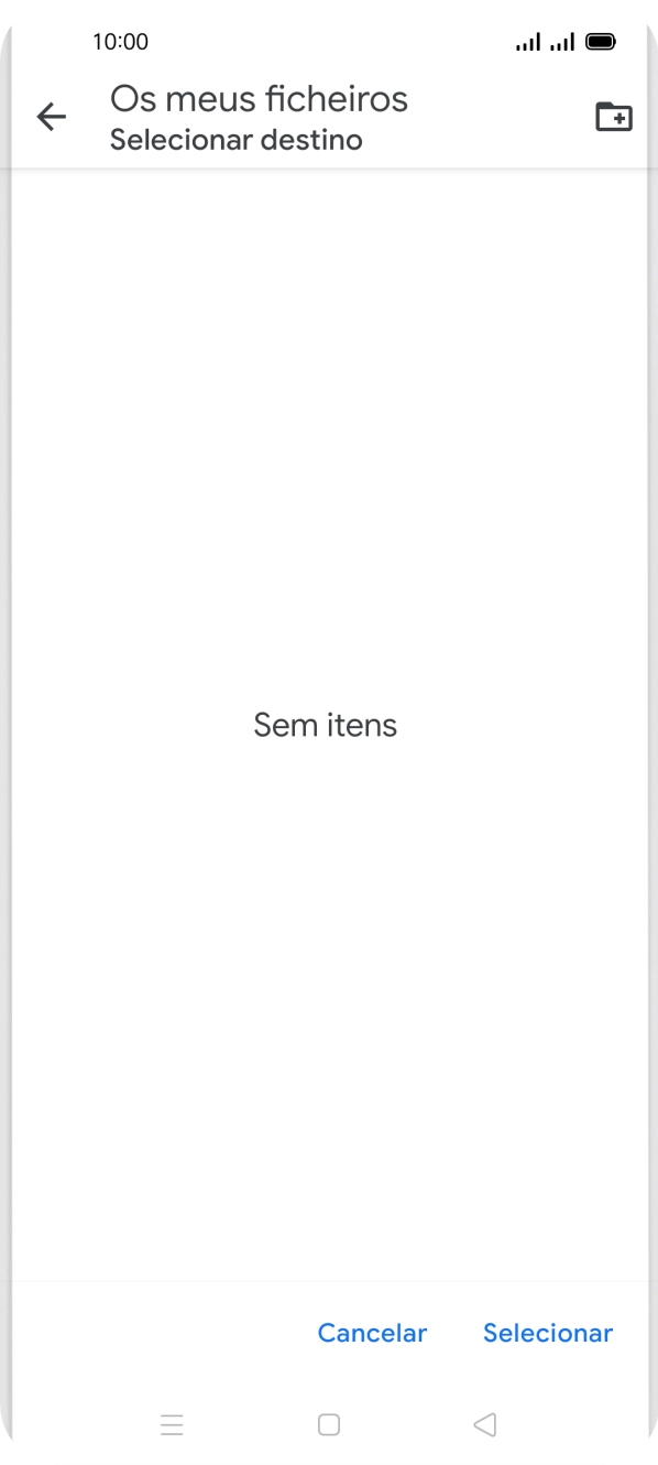 Se quiser criar uma nova pasta, prima o ícone de nova pasta e siga as indicações no ecrã para criar uma nova pasta.
