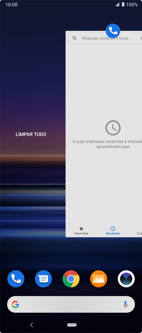 Para terminar uma aplicação em curso, deslize o dedo para cima na aplicação pretendida.