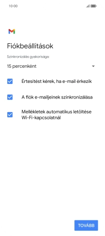 Amennyiben a kijelzőn ez a képernyőkép látható, az e-mail-fiókodat felismerte a rendszer, és automatikusan beállította. Kövesd a képernyőn megjelenő utasításokat  további adatok csatolásához, és fejezd be az új fiók létrehozását.
