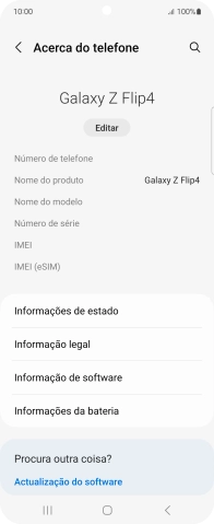 O código IMEI é mostrado no ecrã.