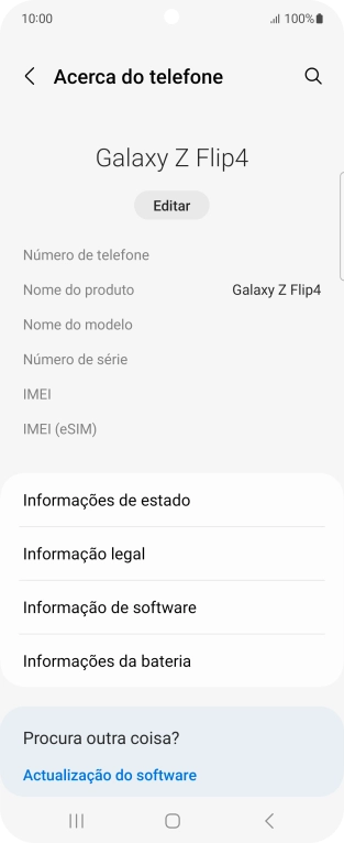 O código IMEI é mostrado no ecrã.