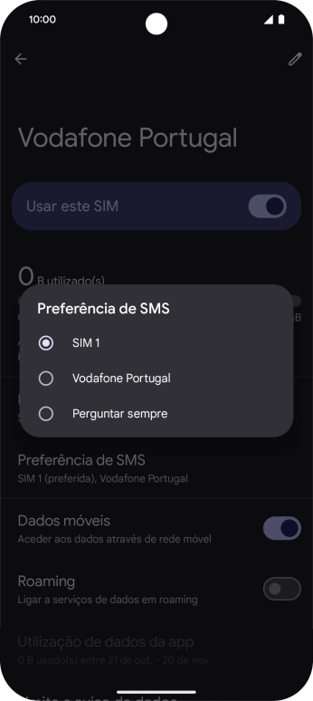 Prima o cartão SIM pretendido.