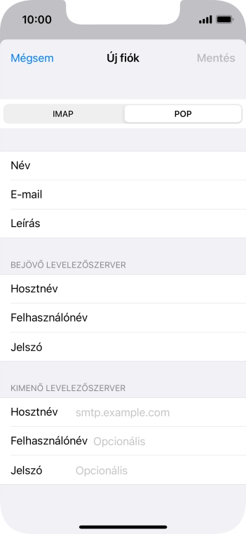 Kattints a Hosztnév mezőre, és írd be az e-mail szolgáltatód kimenő szerverének a nevét.