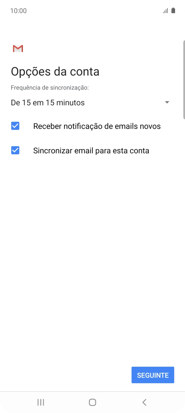 Se o ecrã mostrar esta imagem, a sua conta foi identificada e configurada automaticamente. Siga as indicações no ecrã para introduzir informações adicionais e concluir a configuração.