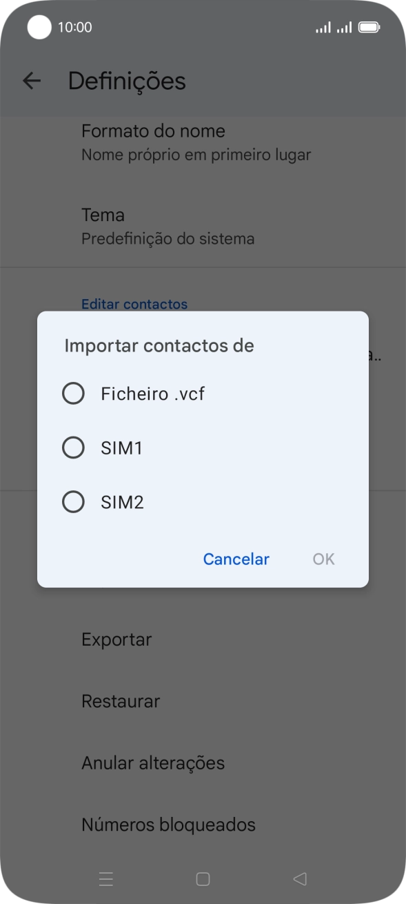 Prima o cartão SIM pretendido.