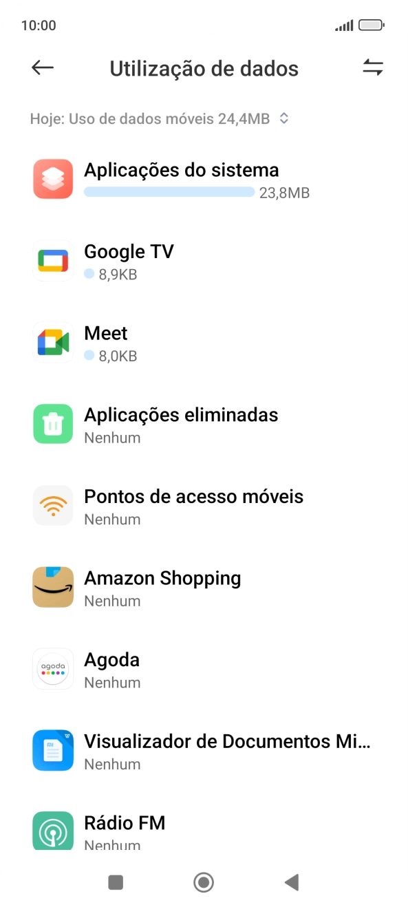 O consumo de dados de cada aplicação é mostrado sob o nome da aplicação.