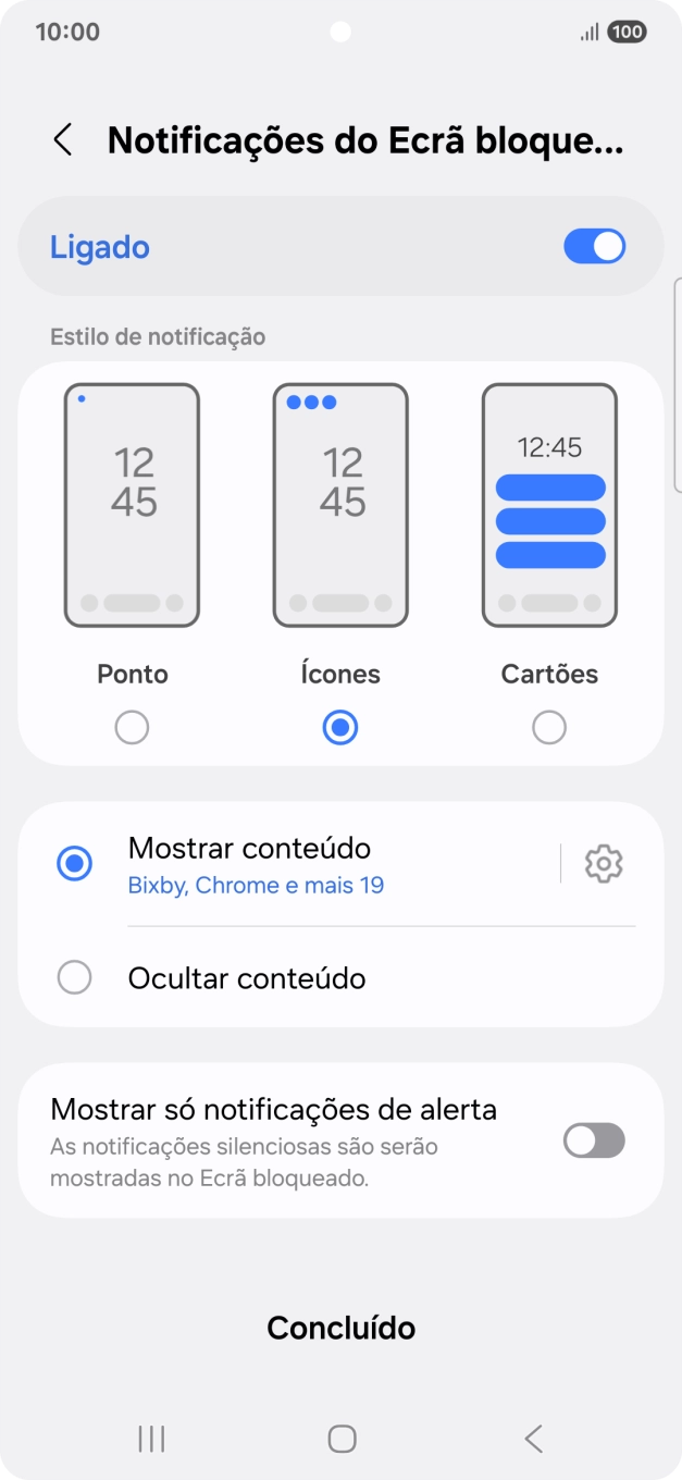 Prima as definições pretendidas para as ativar ou desativar.