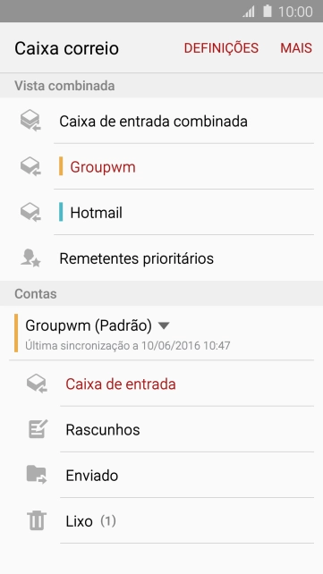 Prima a caixa de entrada por baixo da conta de e-mail pretendida.