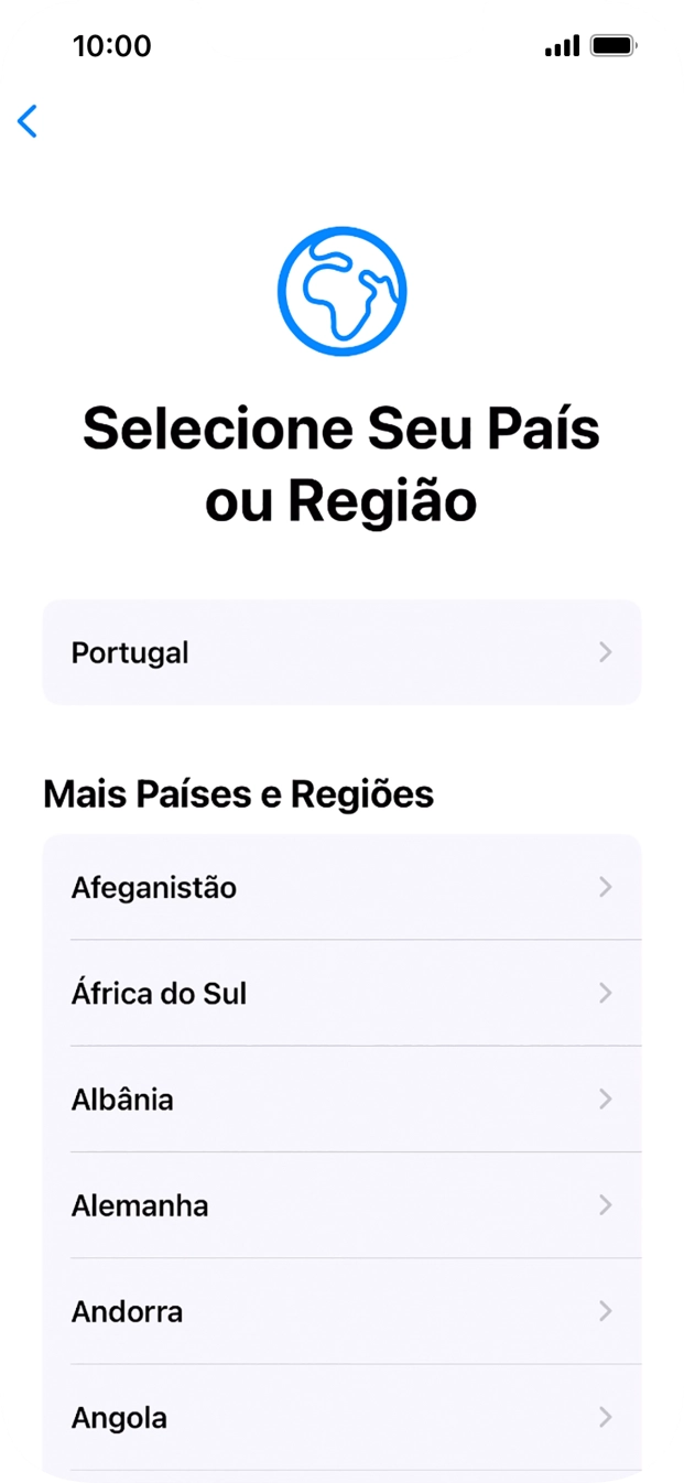 Prima a área ou país pretendido.