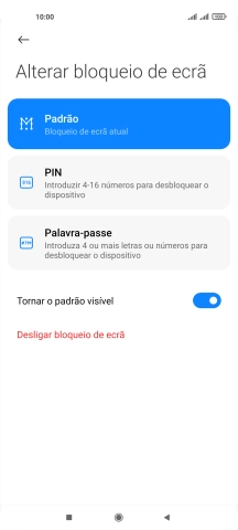 Prima Desligar bloqueio de ecrã e introduza o código de bloqueio do telefone atual.