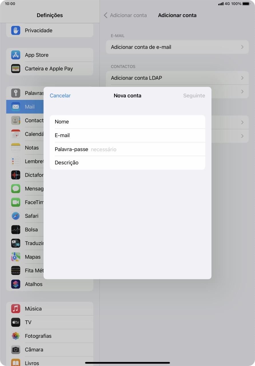 Prima Palavra-passe e introduza a password da sua conta de e-mail.