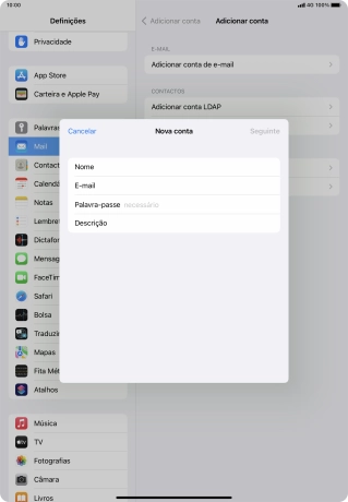 Prima Palavra-passe e introduza a password da sua conta de e-mail.