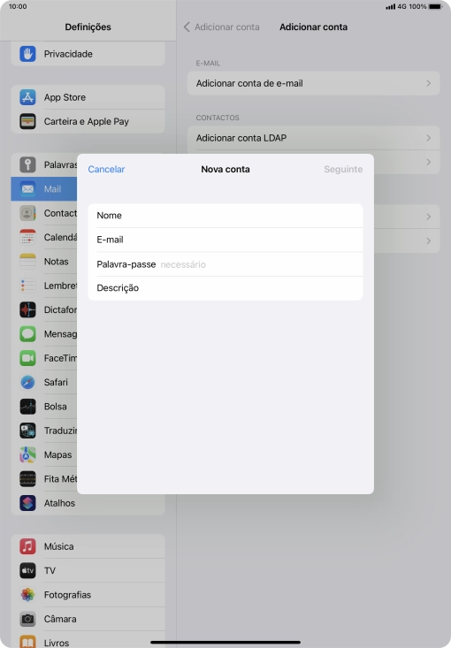 Prima Palavra-passe e introduza a password da sua conta de e-mail.