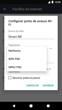 Prima WPA2 PSK para proteger o hotspot Wi-Fi com uma password.
